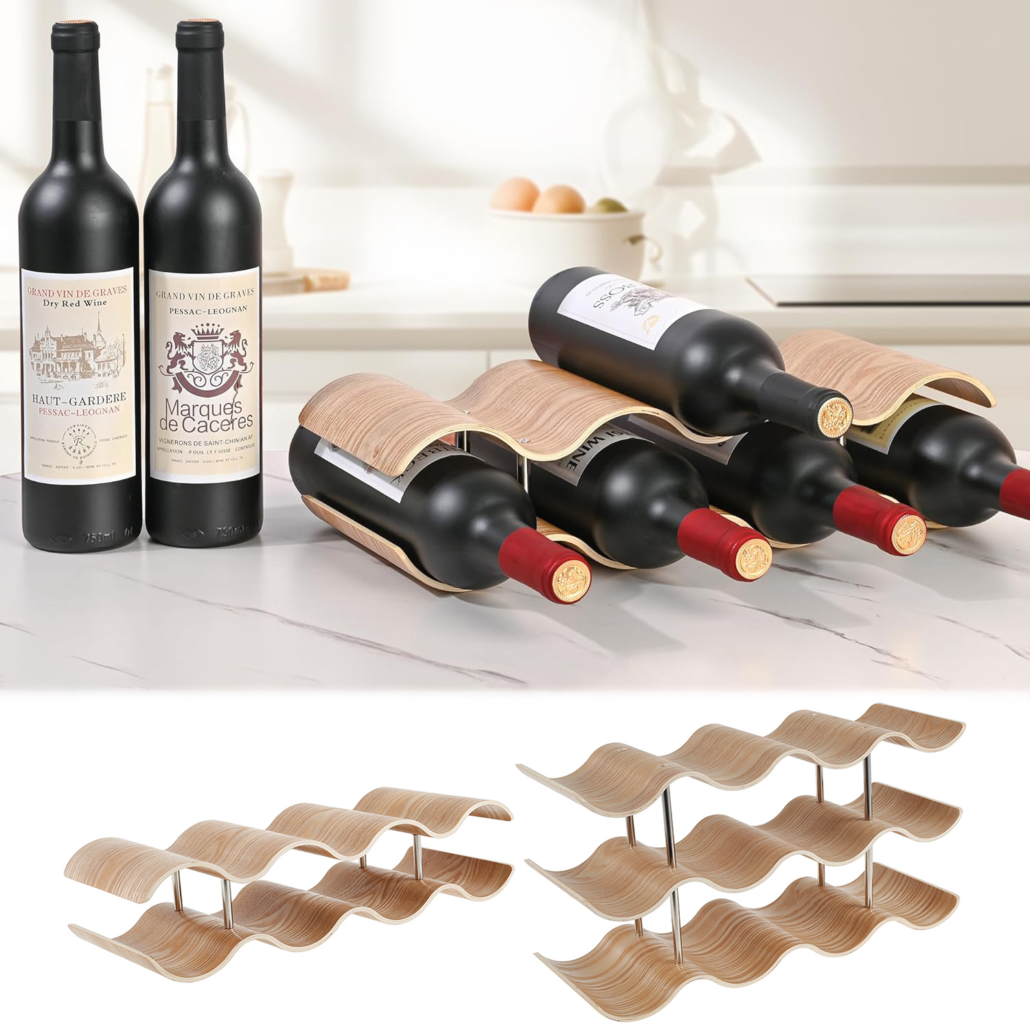 2/3-Tier Wooden Wine Rack Wavy - Kitchen Appliances Rack บทวิจารณ์และราคา