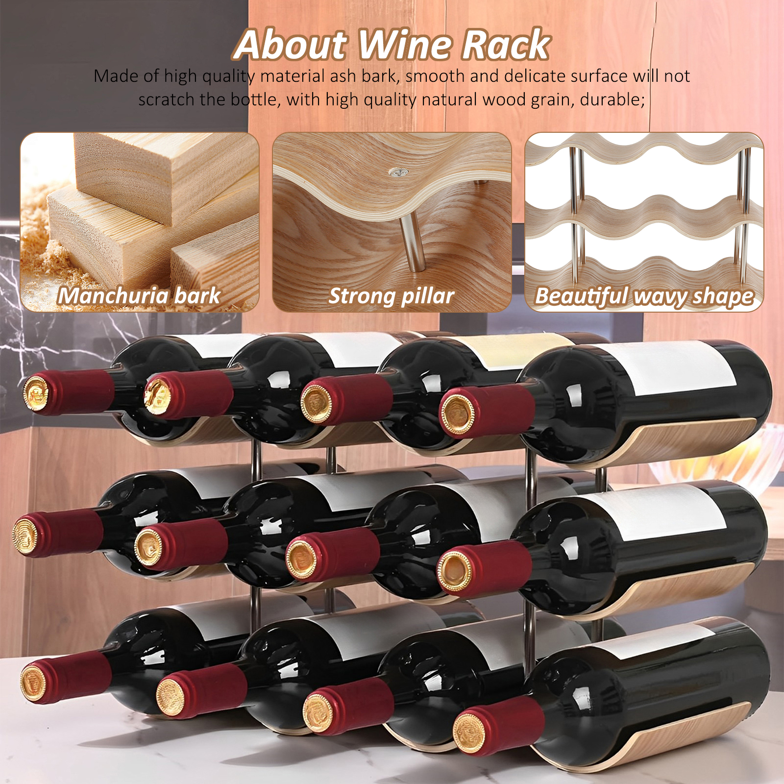 2/3-Tier Wooden Wine Rack Wavy - Kitchen Appliances Rack บทวิจารณ์และราคา