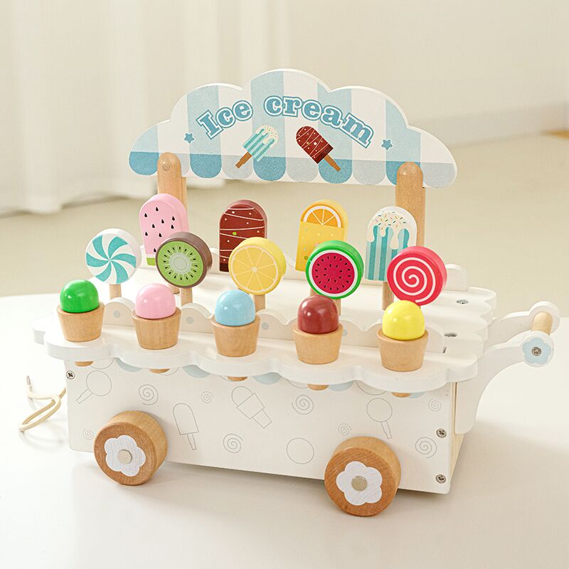Kids Wooden Ice Cream Cart Toy - Kitchen Appliances Kids บทวิจารณ์และราคา