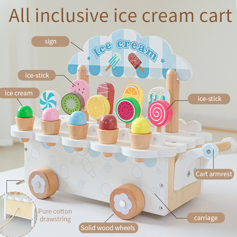 Kids Wooden Ice Cream Cart Toy - Kitchen Appliances Kids บทวิจารณ์และราคา