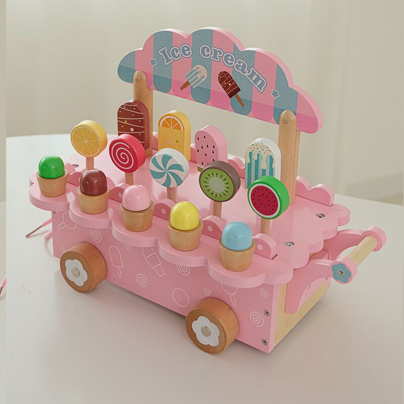 Kids Wooden Ice Cream Cart Toy - Kitchen Appliances Kids บทวิจารณ์และราคา